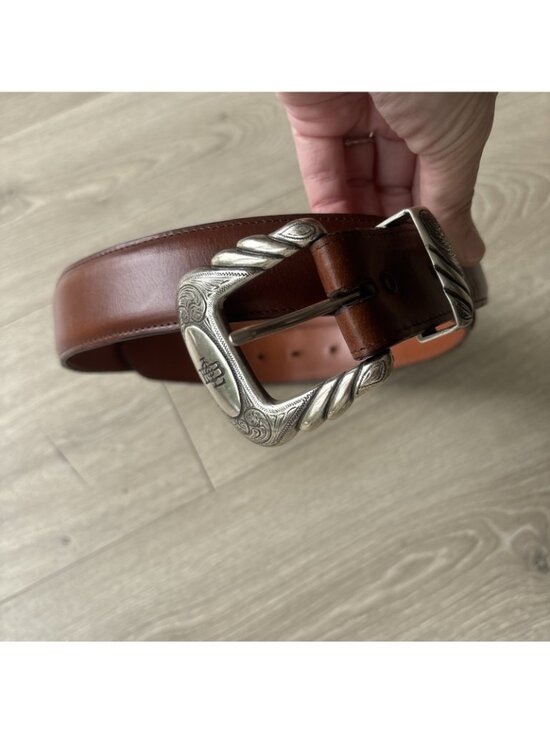 Lucchese Brown Leather Western Belt Handmade Silver Buckle Women Size 36 Rodeo